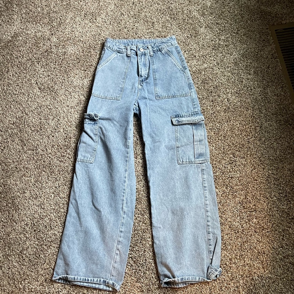 high waisted cargo jeans from shein